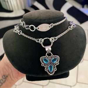 925 sterling silver overlay blue topaz triangle Celtic knot maille necklace